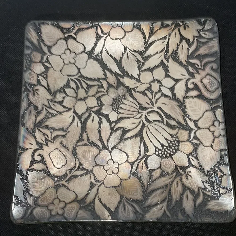 Vintage square dish with a floral print